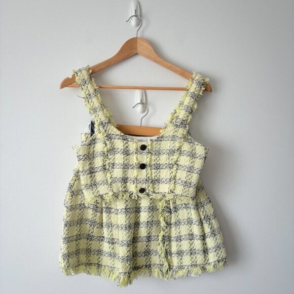 Zara SET Textured Tweed Plaid Crop Top + Skirt Yellow Black Size XS - Picture 9 of 15